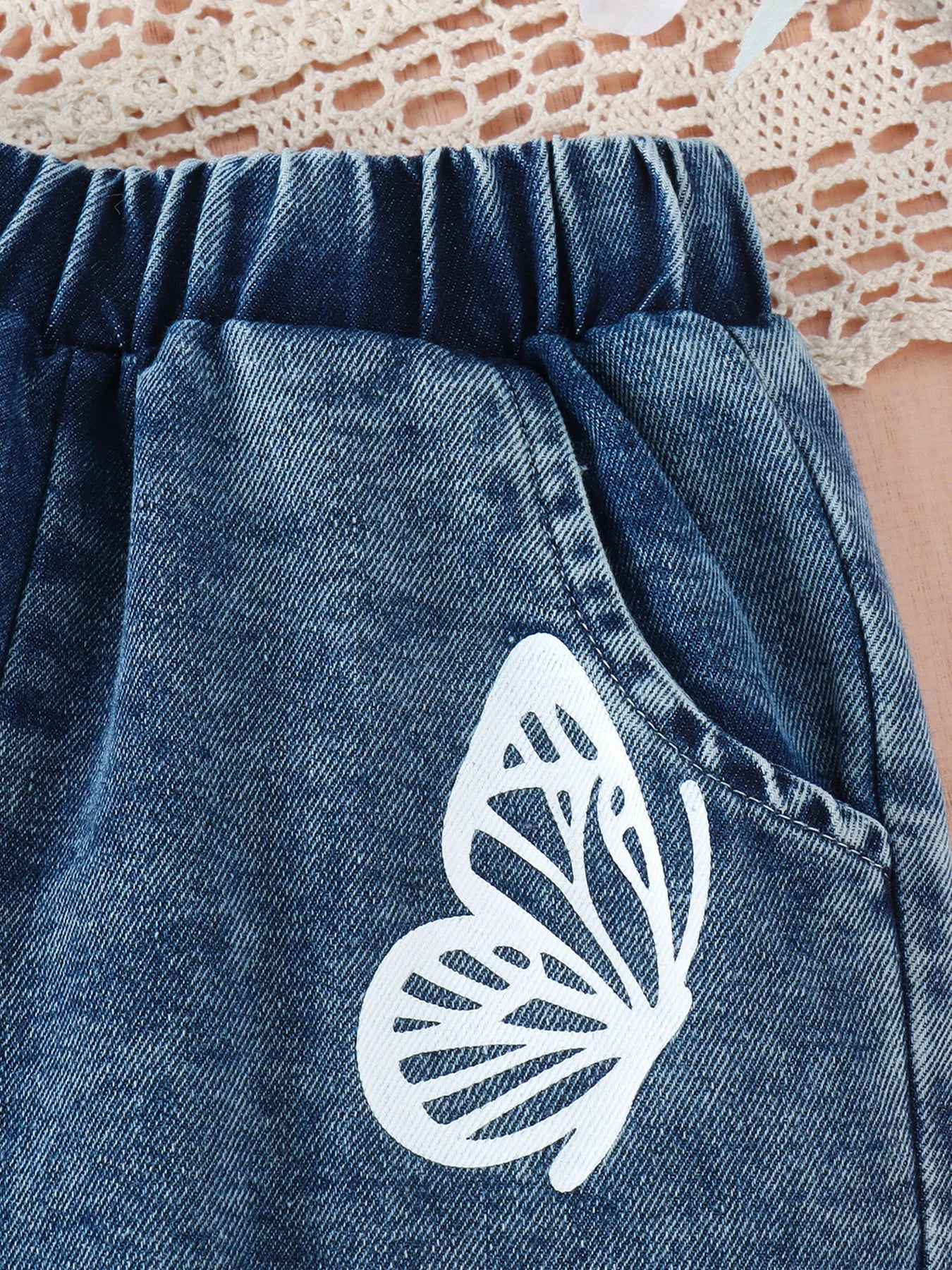 Toddler Girl Tank Top And Printed Jeans Set Outfit