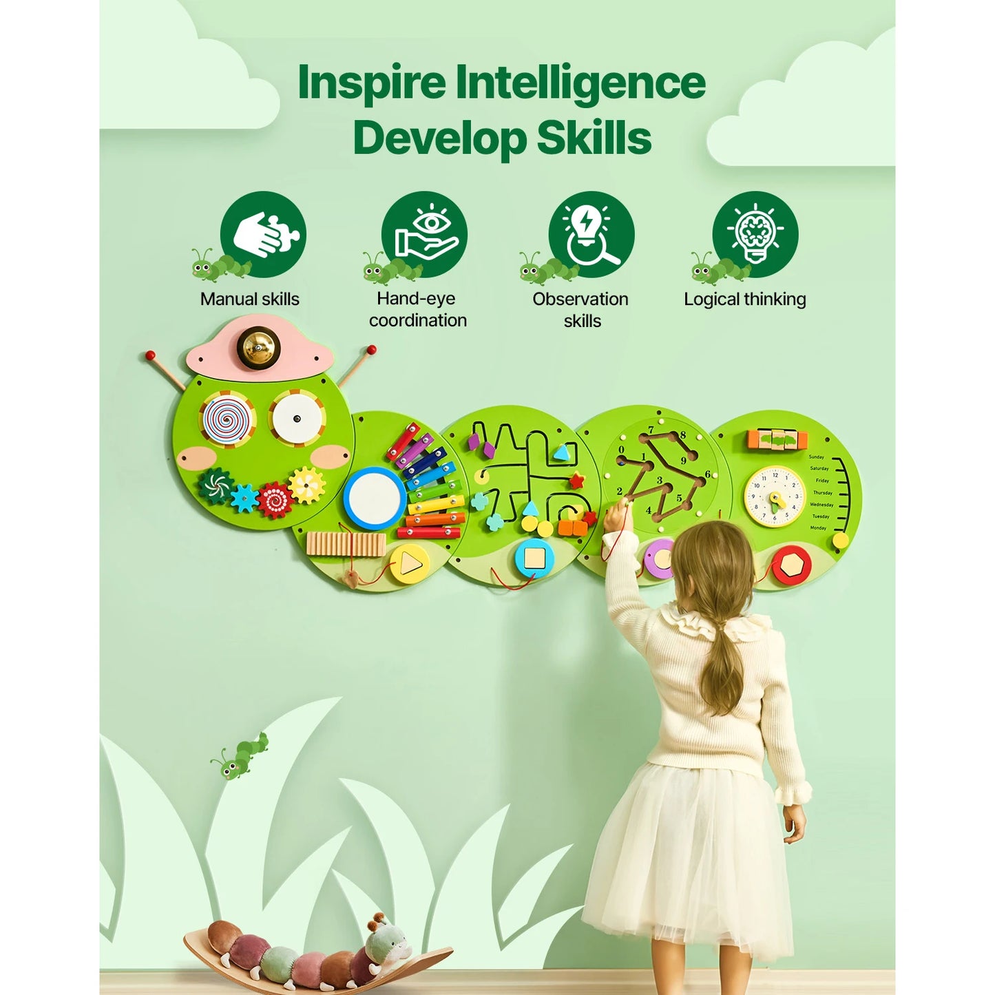 SucceBuy Caterpillar Kids Wall Busy Board 12 Activities