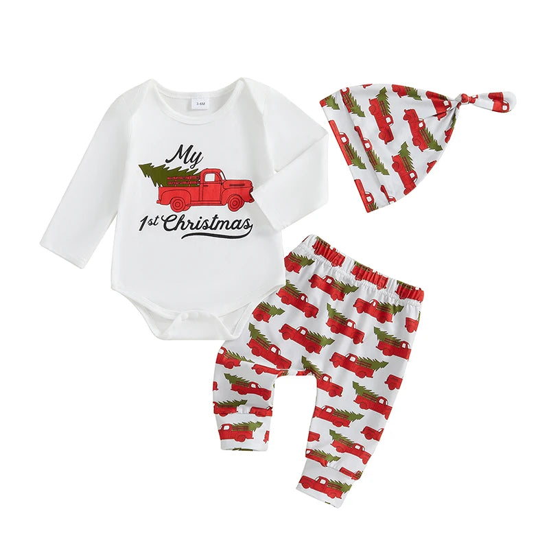 PudcocoCN Baby Christmas Romper Set With Hat And Pants