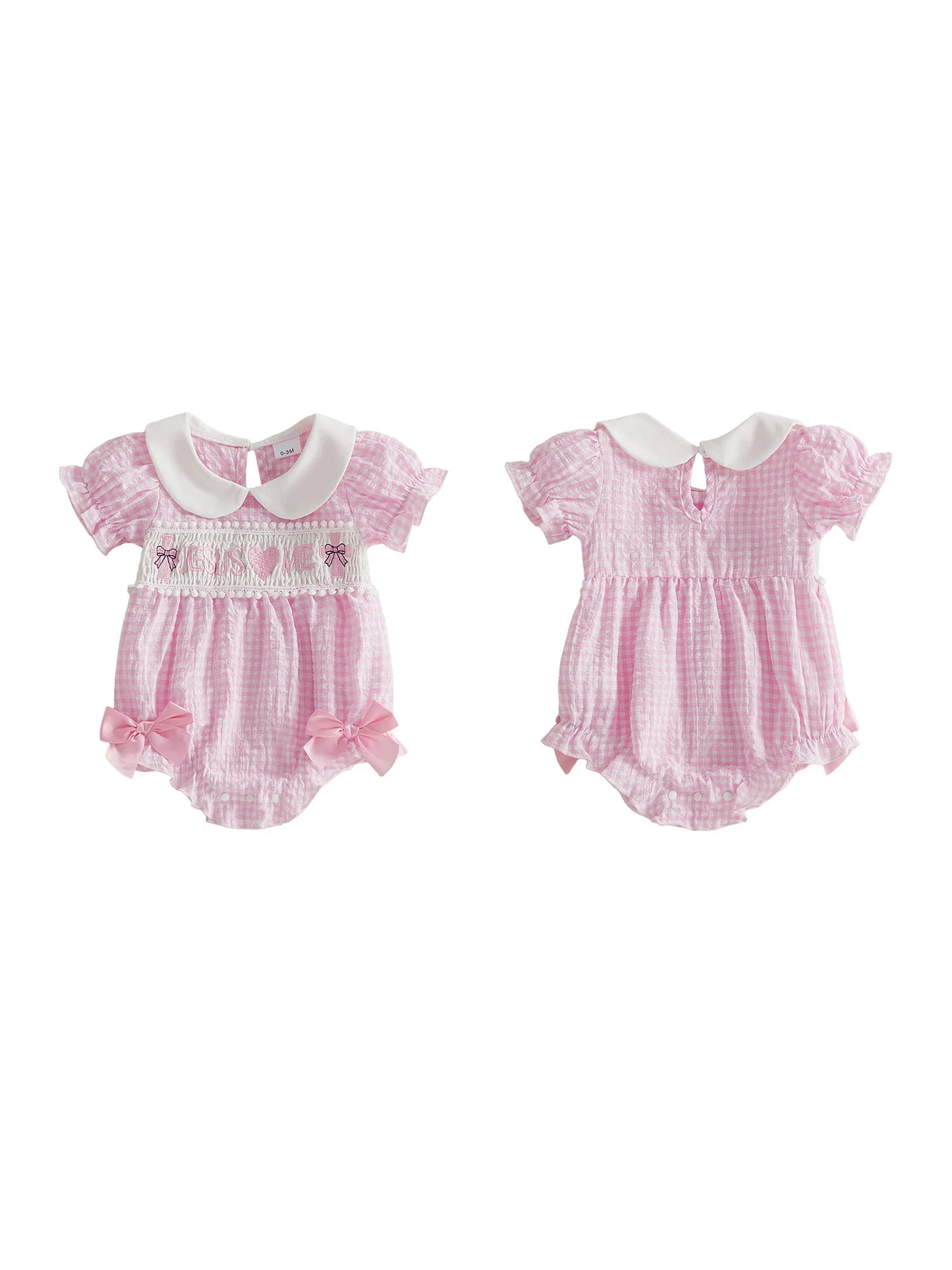 NONECN Baby Girls Summer Romper With Heart Embroidery Plaid Design