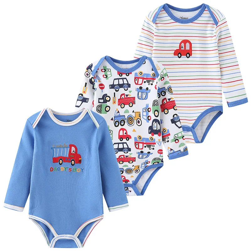 Kiddiezoom Newborn Cartoon Cotton Bodysuits 3 Pack Unisex