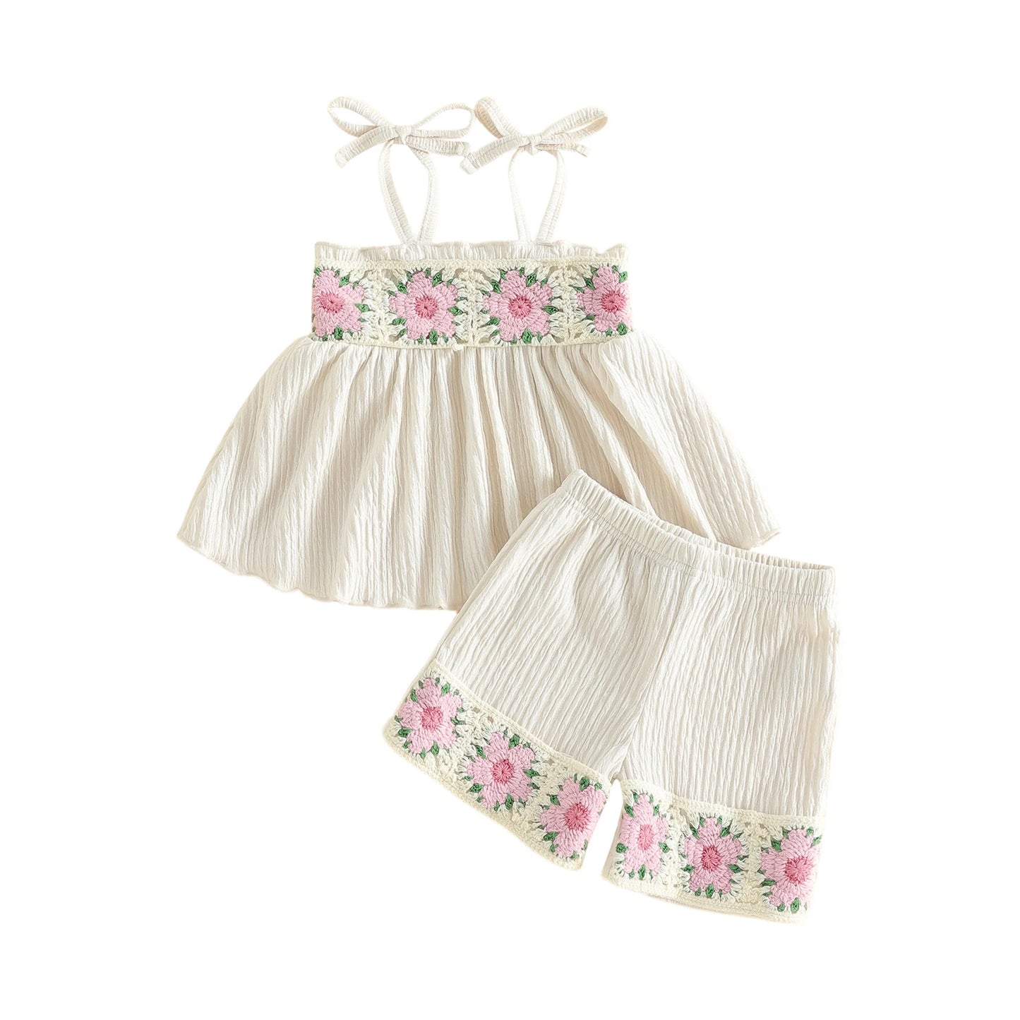 Girls Boho Floral Print Sleeveless Top And Shorts Set