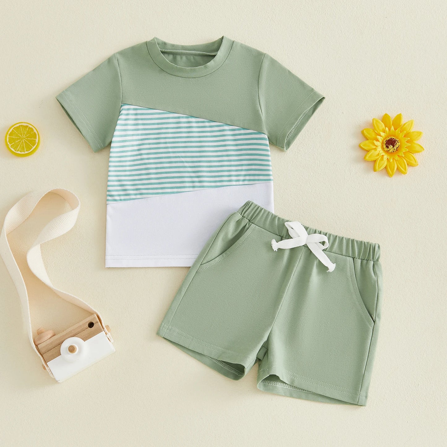 Infant Boys Summer Outfit Short Sleeve Shirt and Coordinating Shorts