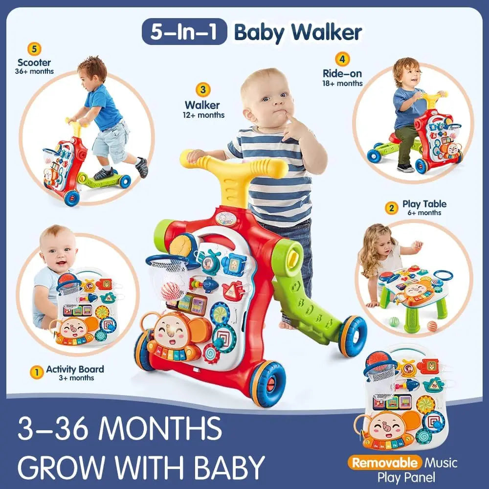 VATOS 5 In 1 Baby Walker Sit To Stand Learning Scooter