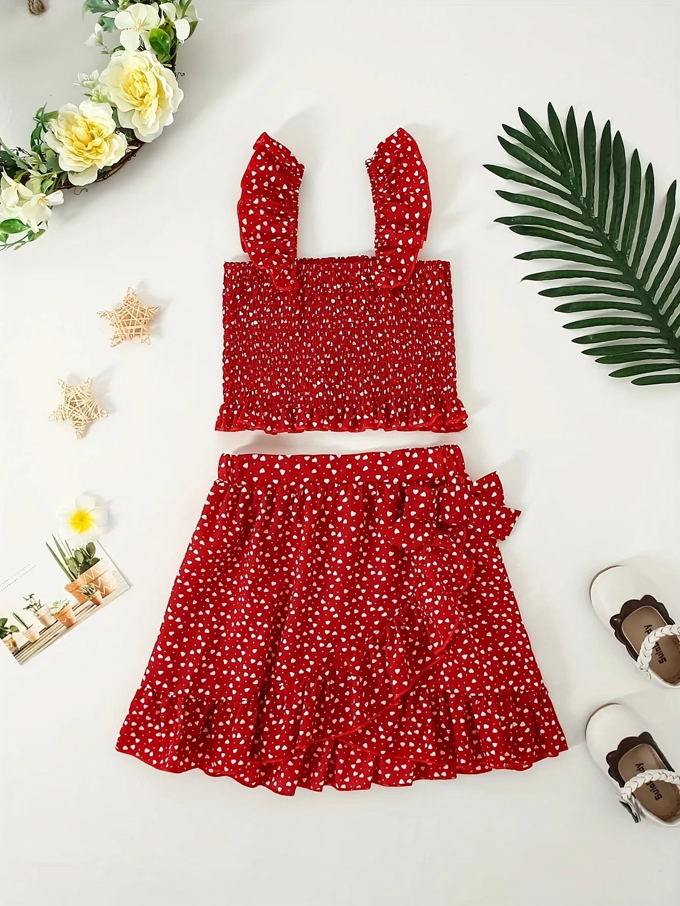 Girls Floral Skirt Set Summer Dress Two Piece Outfit