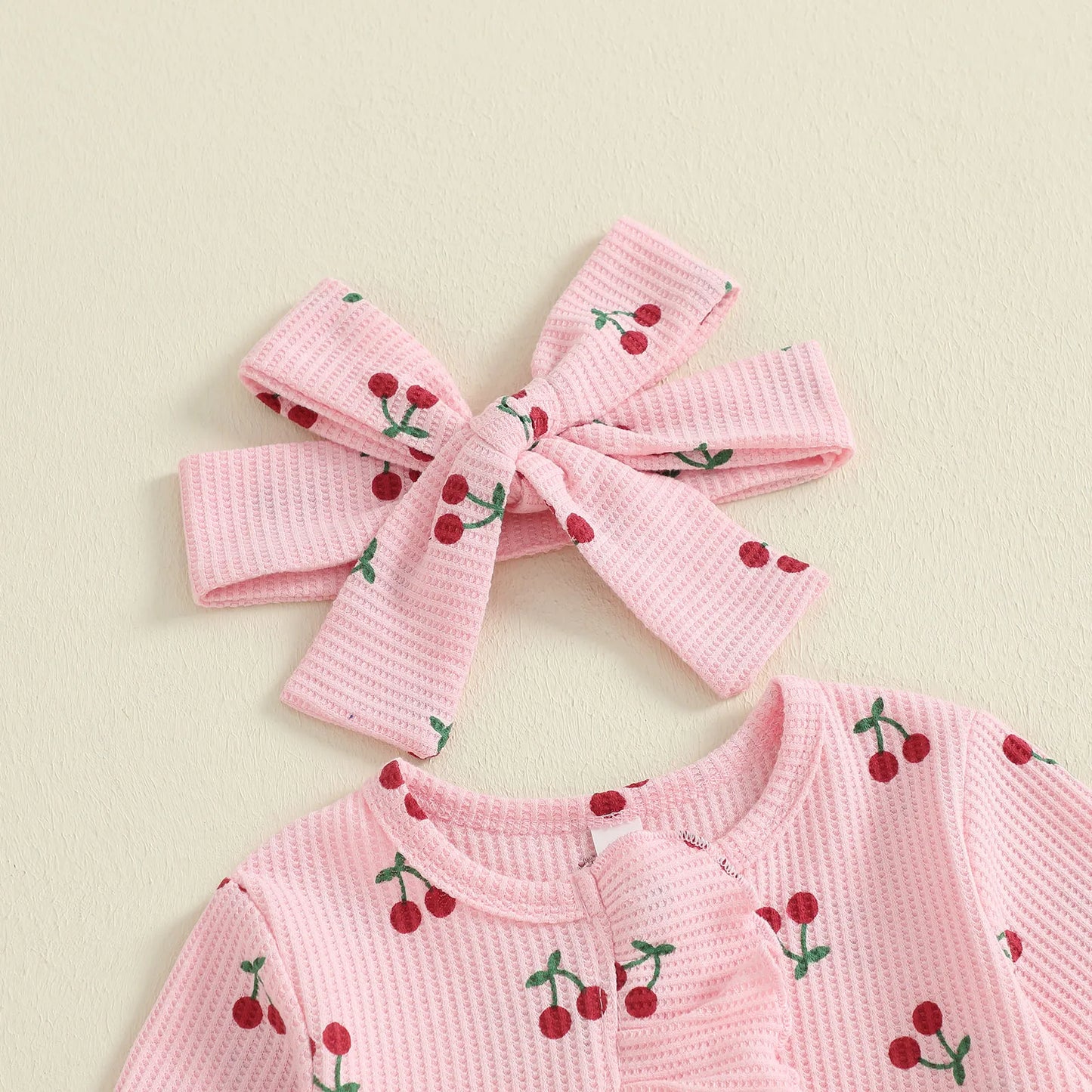 PudcocoCN Cherry Print Footed Newborn Romper With Headband