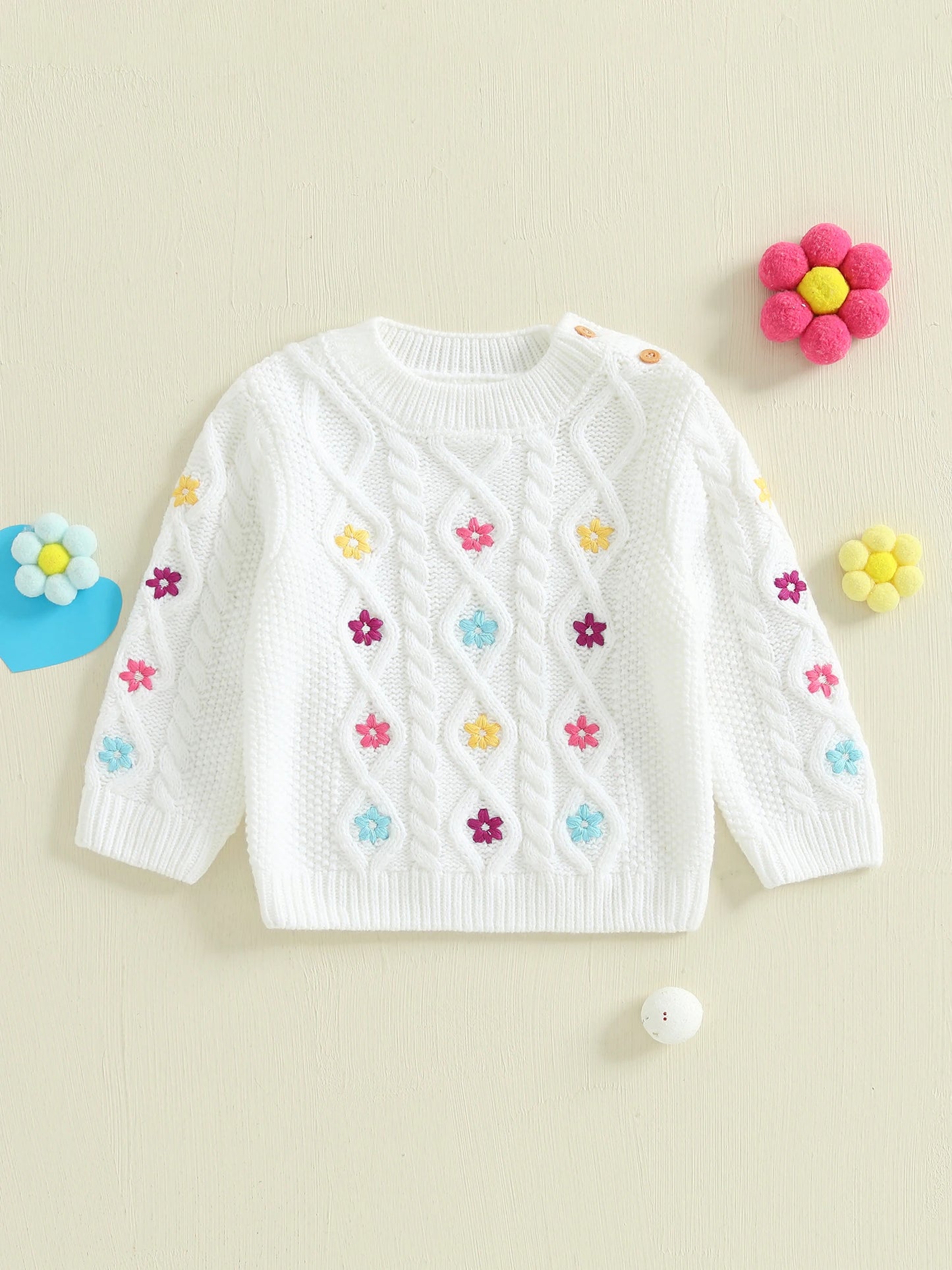 Guangdong CN Infant Girls Floral Embroidered Knit Sweater