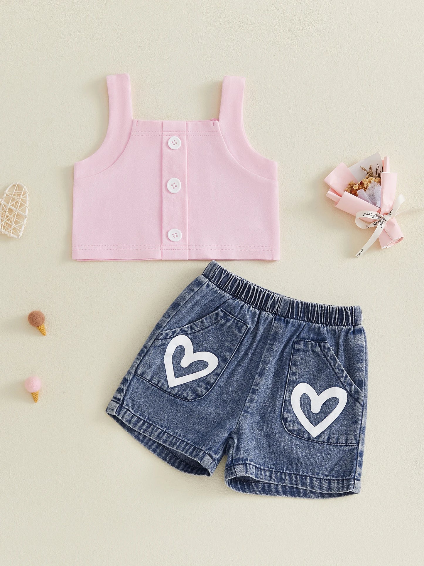 Girls Floral Sleeveless Crop Top And High Waist Shorts Set
