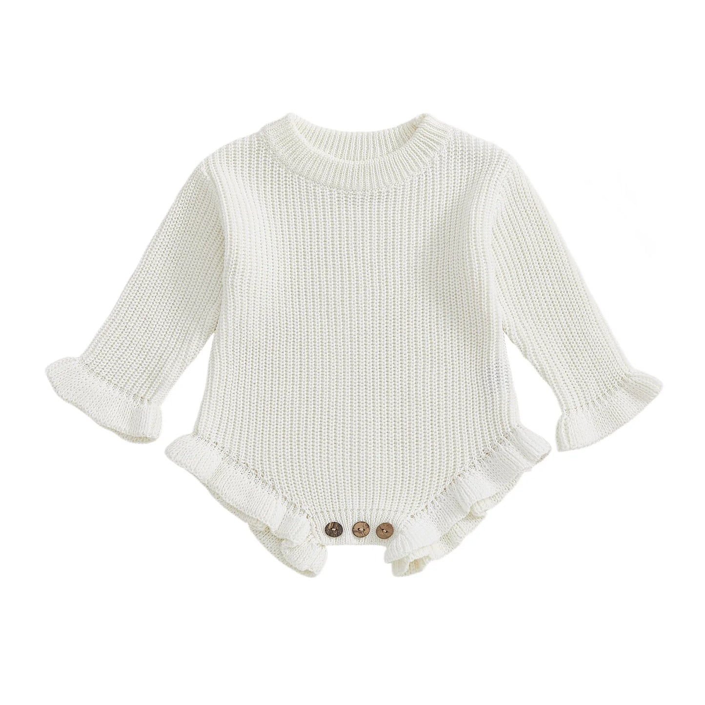 Guangdong Baby Knitted Bodysuit Round Neck Ruffled Sleeves