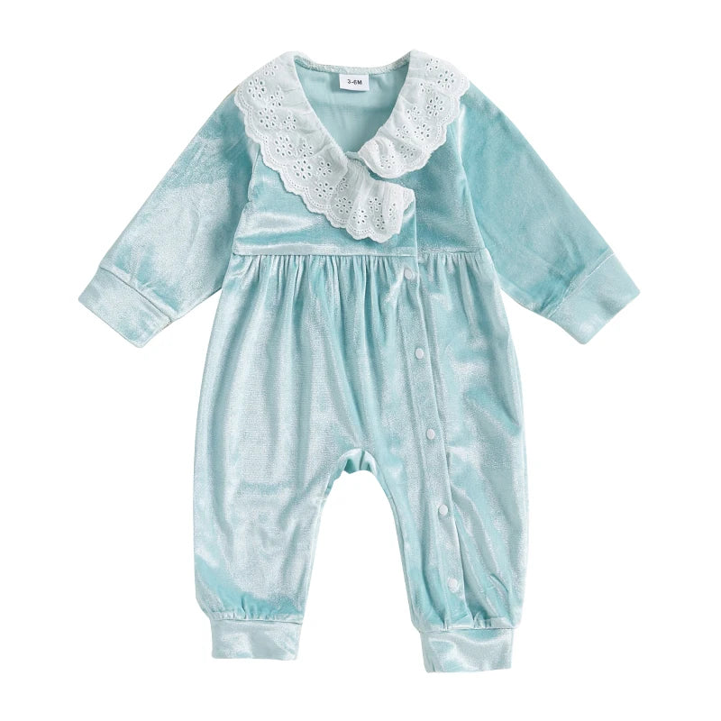 PudcocoCN Velvet Jumpsuit for Baby Unisex with Lace Collar
