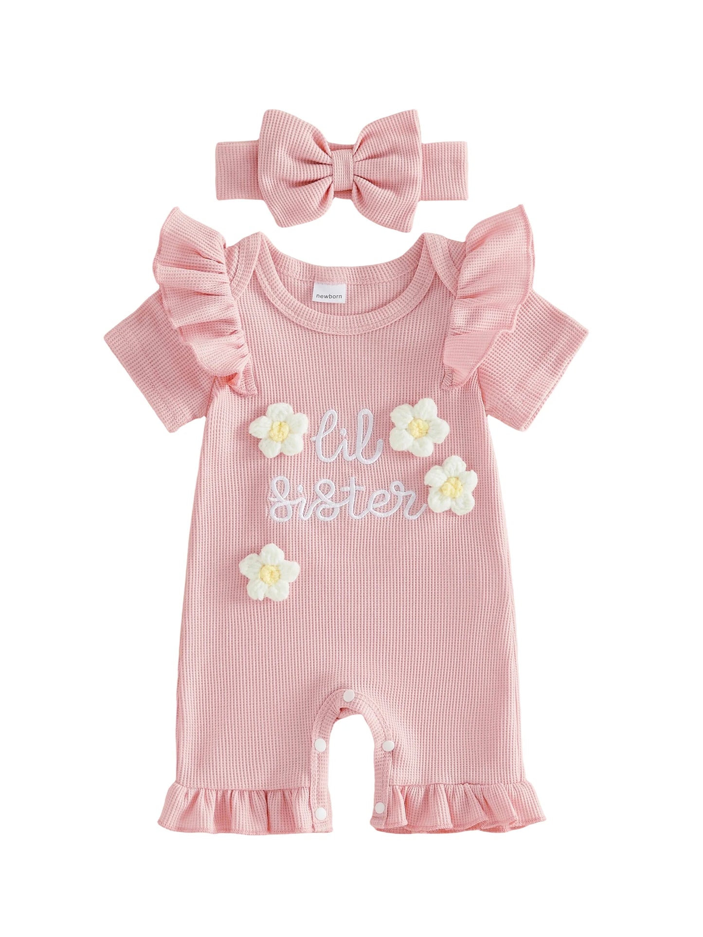 Floral Print Sleeveless Baby Girl Romper With Bow Headband