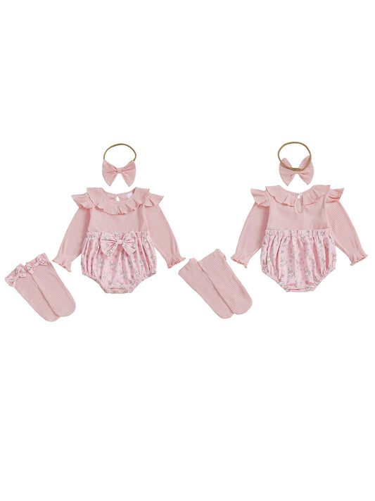 Toddler Winter Floral Jumpsuit Set With Hat And Mittens