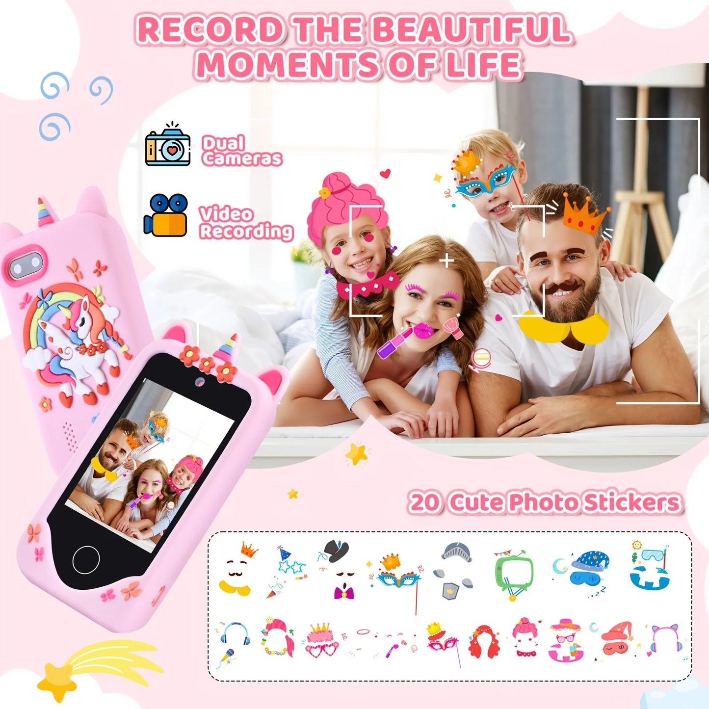 Kids Phone Toy With Touchscreen HD Dual Camera 32GB Card