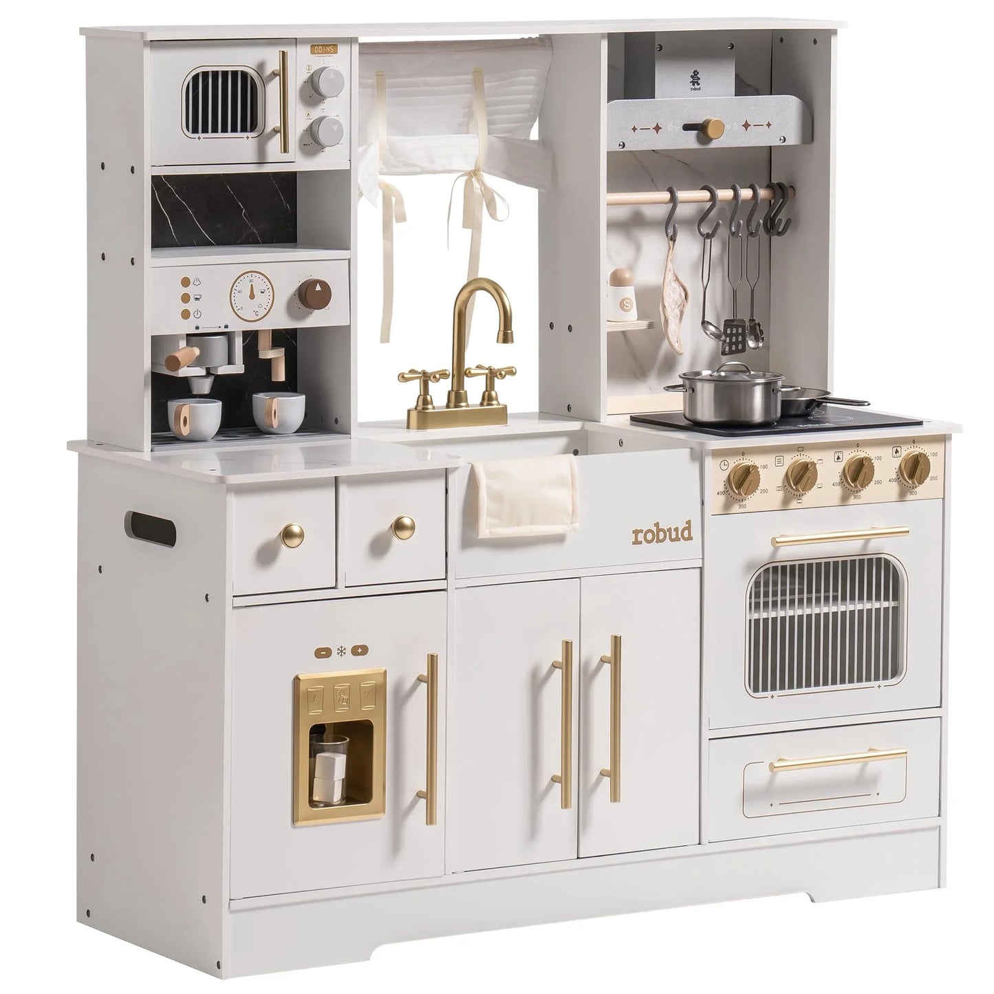 Robud Wooden Play Kitchen Set With Ice Maker And Coffee
