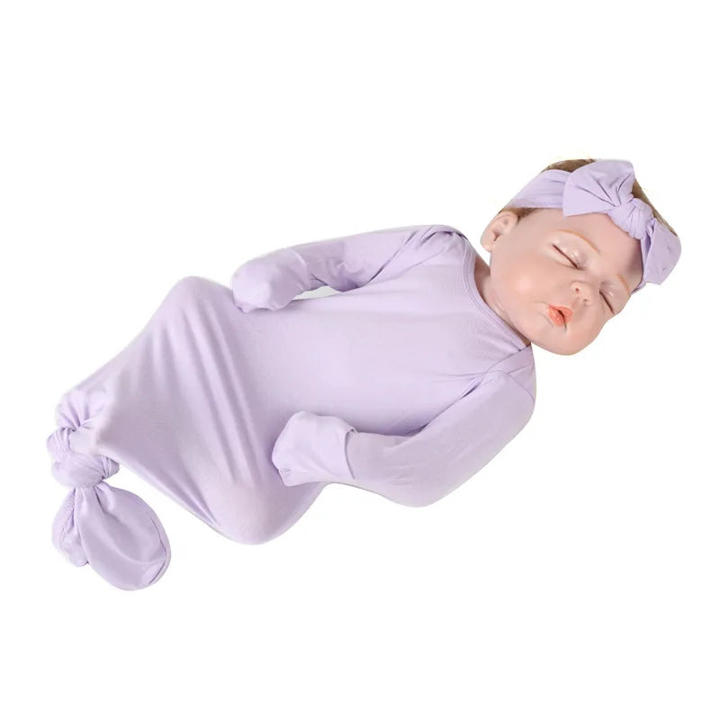 Gloriou Newborn Cotton Footed Jumpsuit And Headdress