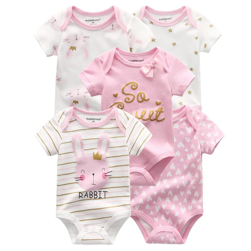 Kiddiezoom Summer 5 Piece Cartoon Bodysuits For Newborns