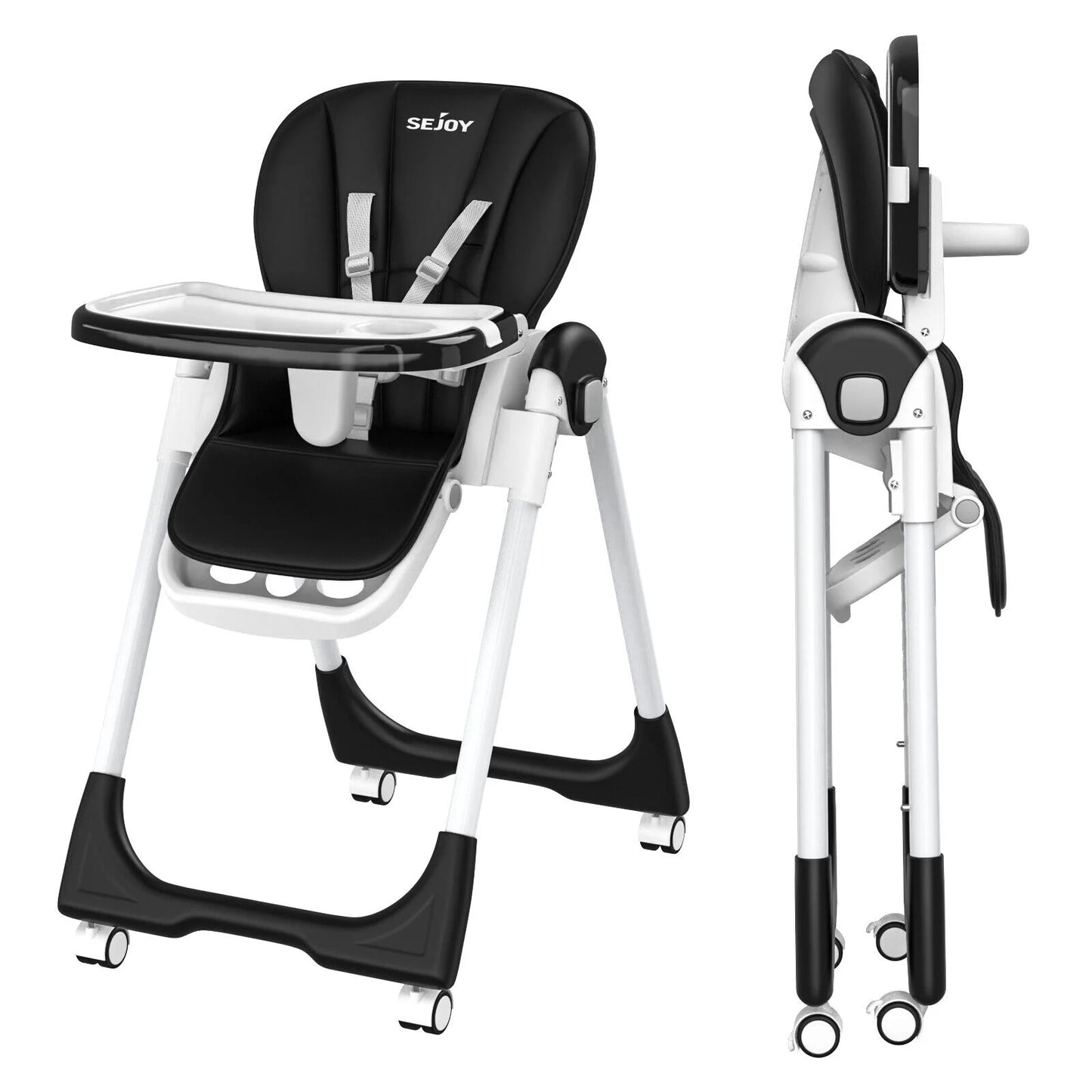 SEJOY Adjustable High Chair FivePoint Harness 3Tier Tray