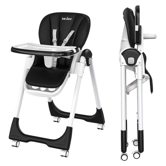 SEJOY Adjustable High Chair FivePoint Harness 3Tier Tray