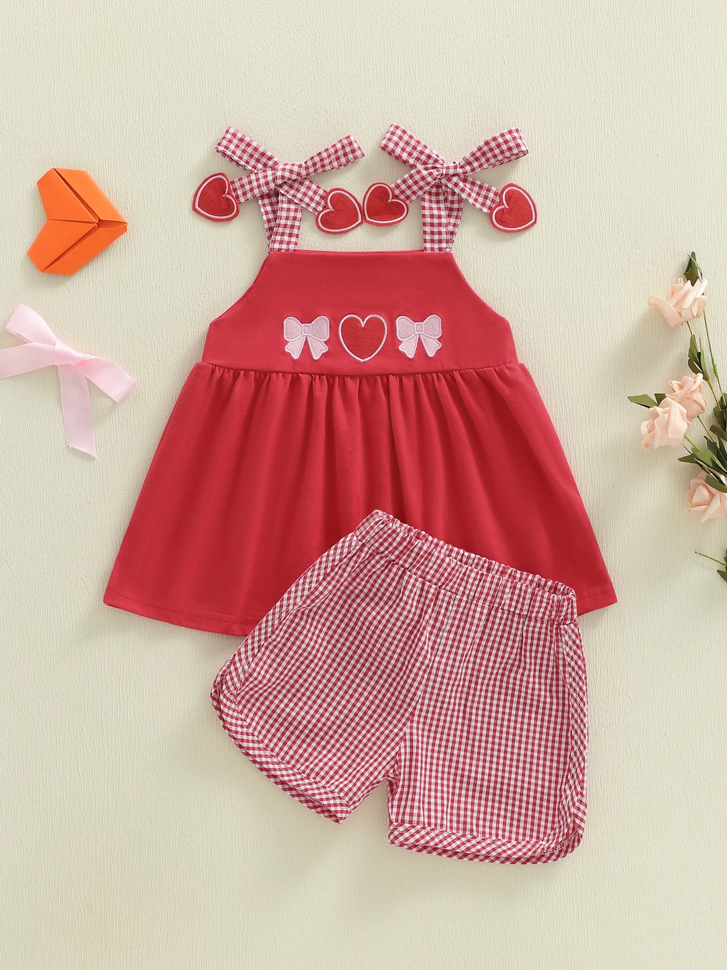 Baby Girls Summer Set Tank Tops And Plaid Shorts