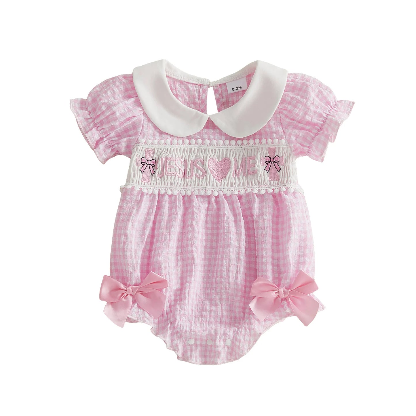 NONECN Baby Girls Summer Romper With Heart Embroidery Plaid Design