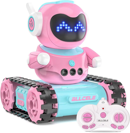 ALLCELE Kid Robot, LED RC Robot Toys, RC Robot with Walkie Talkie,  Music, Remote Control Robot Toy, Gift for Girls-Blue Pink