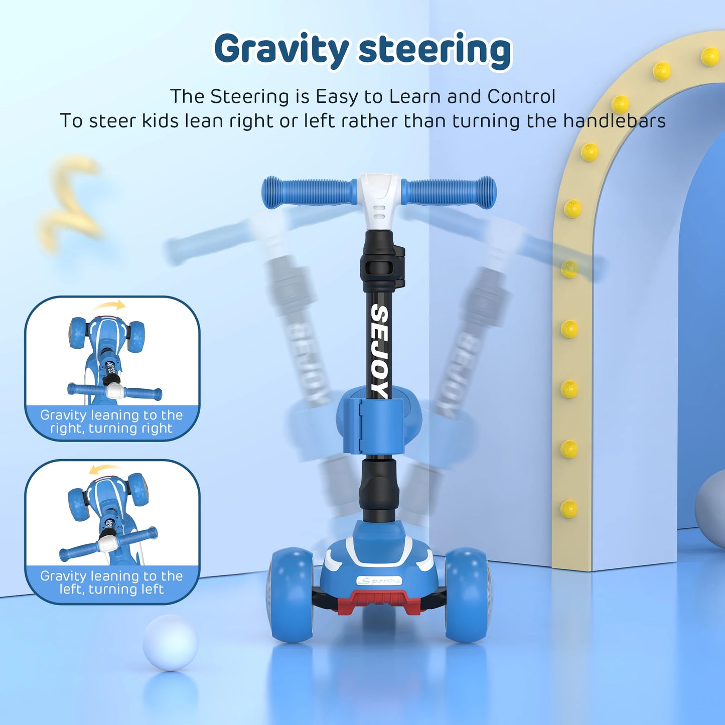 Three Wheel Kick Scooter With LED Lights For Kids Outdoor