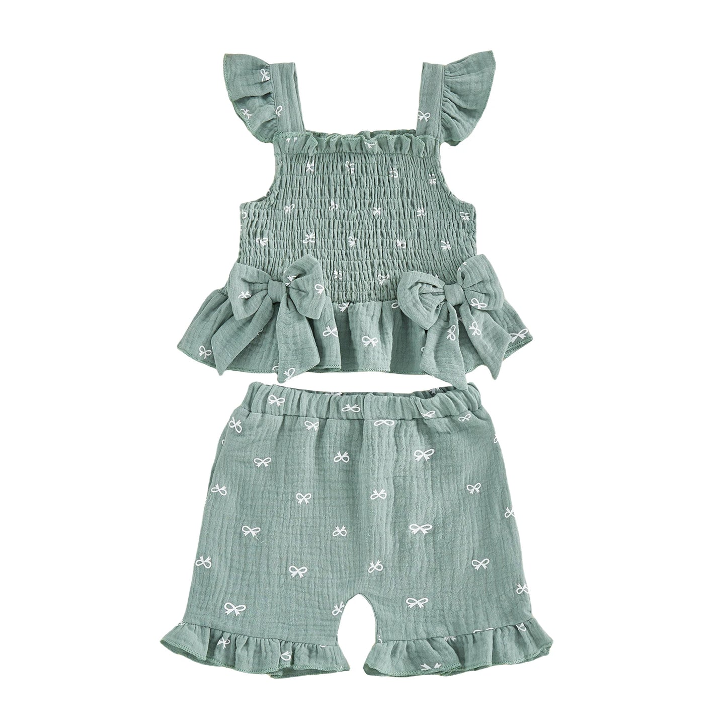 Girls Floral Print Ruffle Sleeve Blouse And Shorts Set