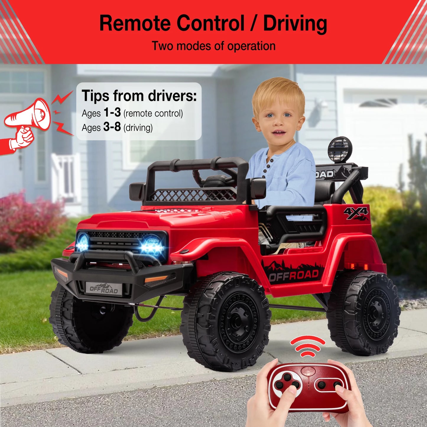 Electronic 12V Ride On Truck With Remote Bluetooth Lights