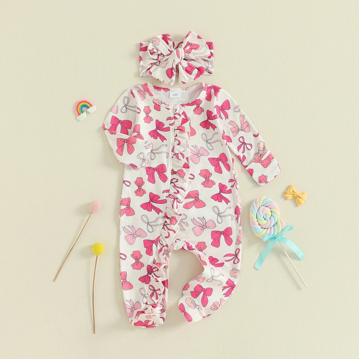 PudcocoCN Autumn Newborn Baby Girls Footed Romper Bow Print