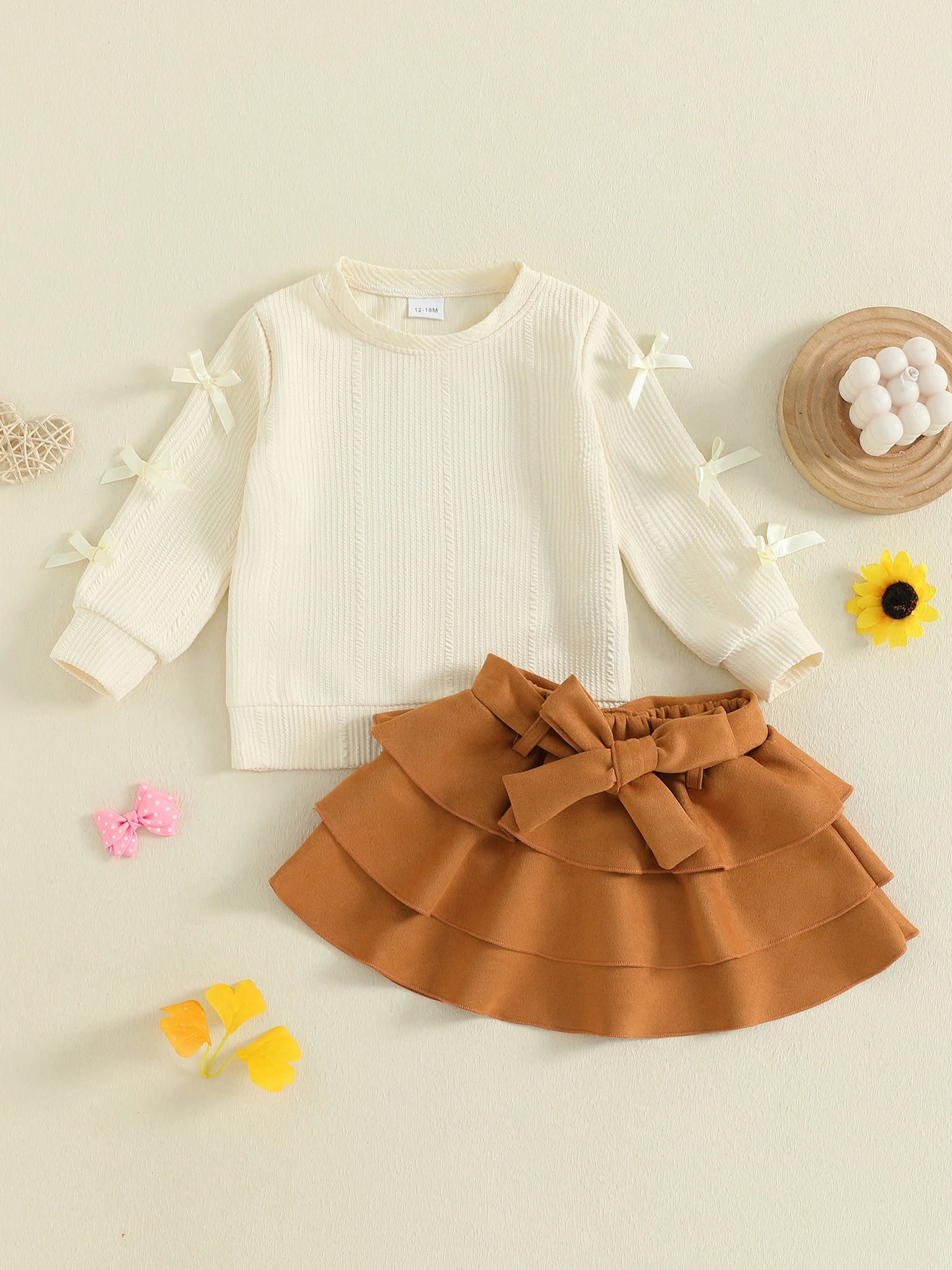 Toddler Winter Outfit 3 Piece Set With Bow Detail Skirt