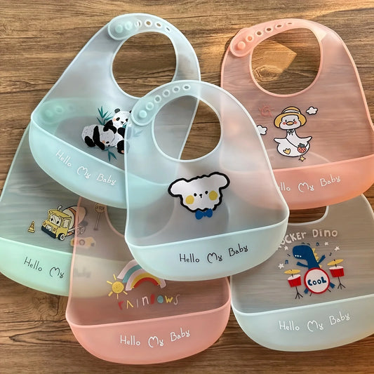 NONECN Waterproof Silicone Baby Bibs Cartoon Animal Print Unisex