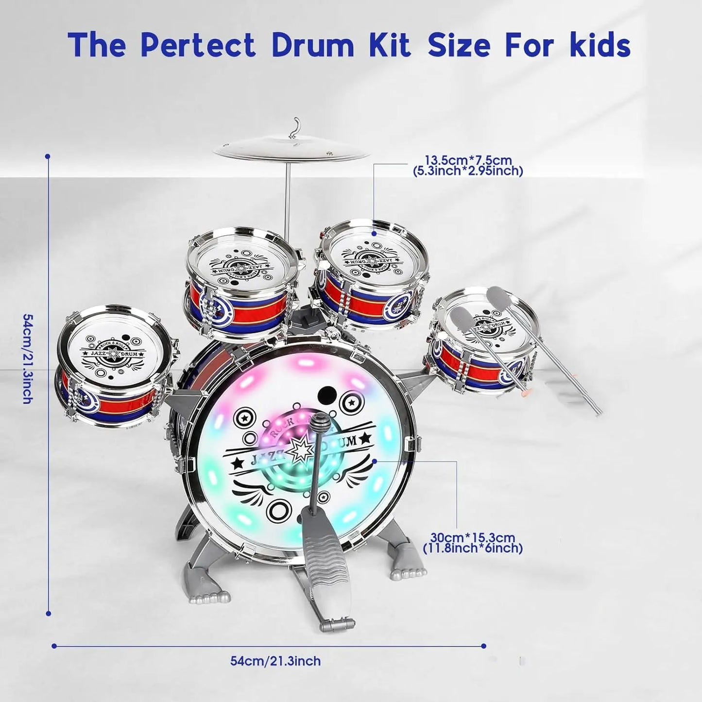 Sanmersen Mini Jazz Drum Set With Stool LED Light Toy