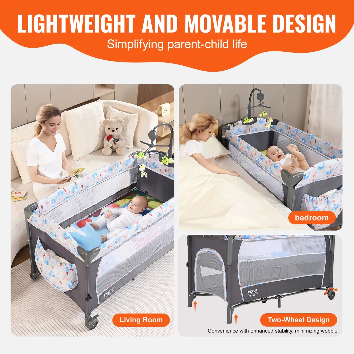 SucceBuy Baby Bassinet Bedside Sleeper With Basket Wheels