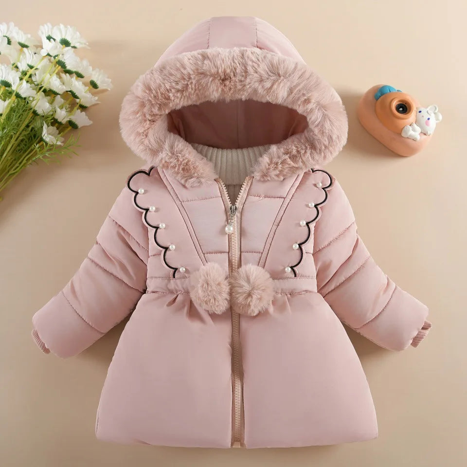 Hooded Windproof Kids Coat Winter Outerwear Thick Cotton Girls