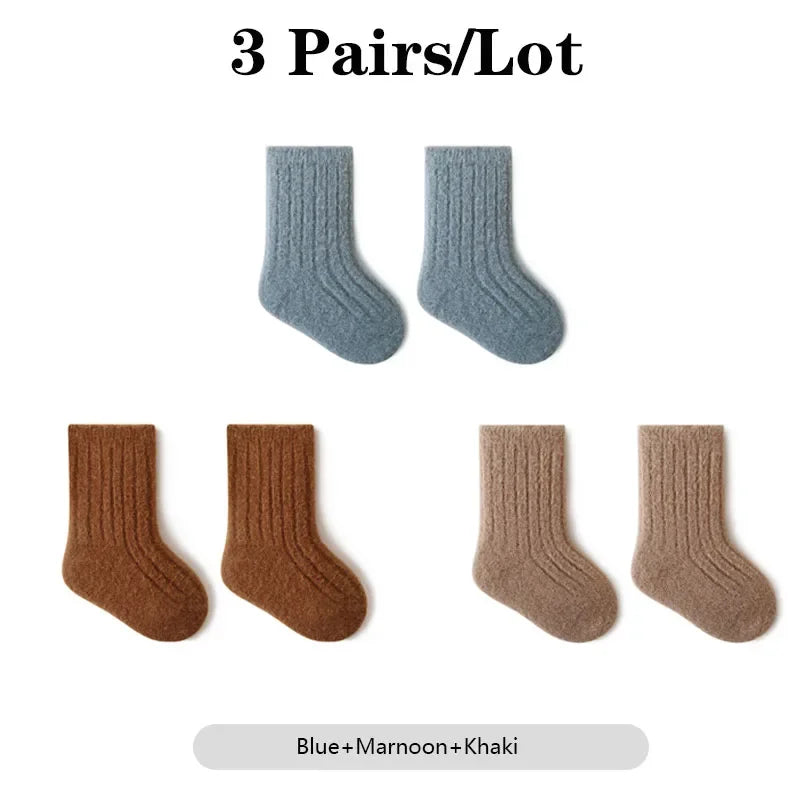 CN Warm Baby Socks Winter Thick Cotton Mid Tube 3 Pairs