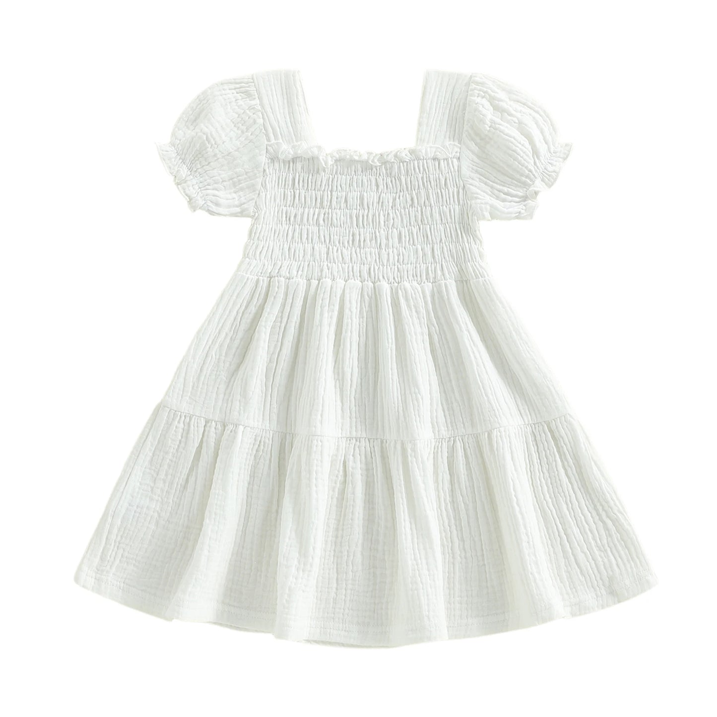 Baby Girl Floral Sleeveless Dress With Bow And Square Neck