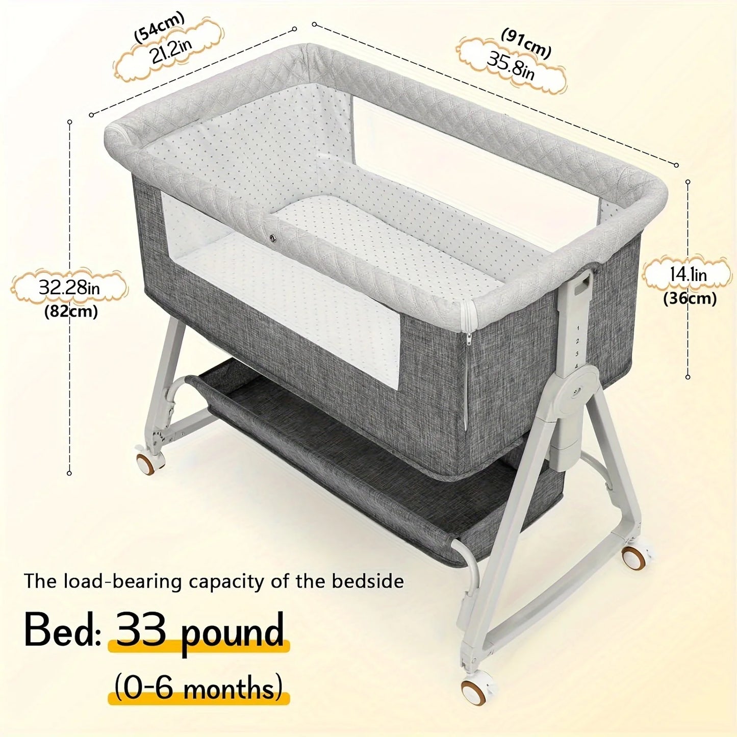 Premium Multifunctional Baby Bedside Bassinet 3in1 Sleeper With Adjustable Wheels