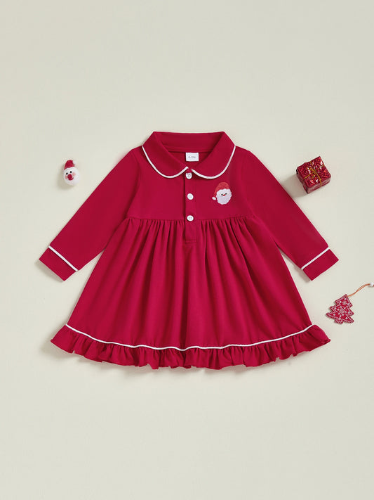 Built-In Girls Christmas Dress With Embroidered Snowflakes And Reindeer
