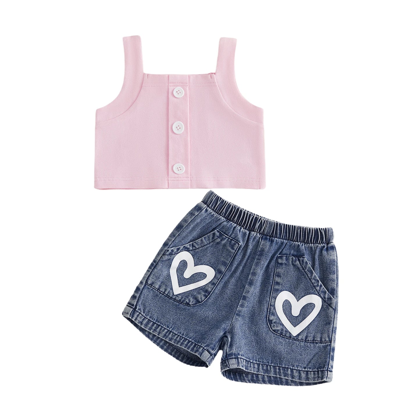 Girls Floral Sleeveless Crop Top And High Waist Shorts Set