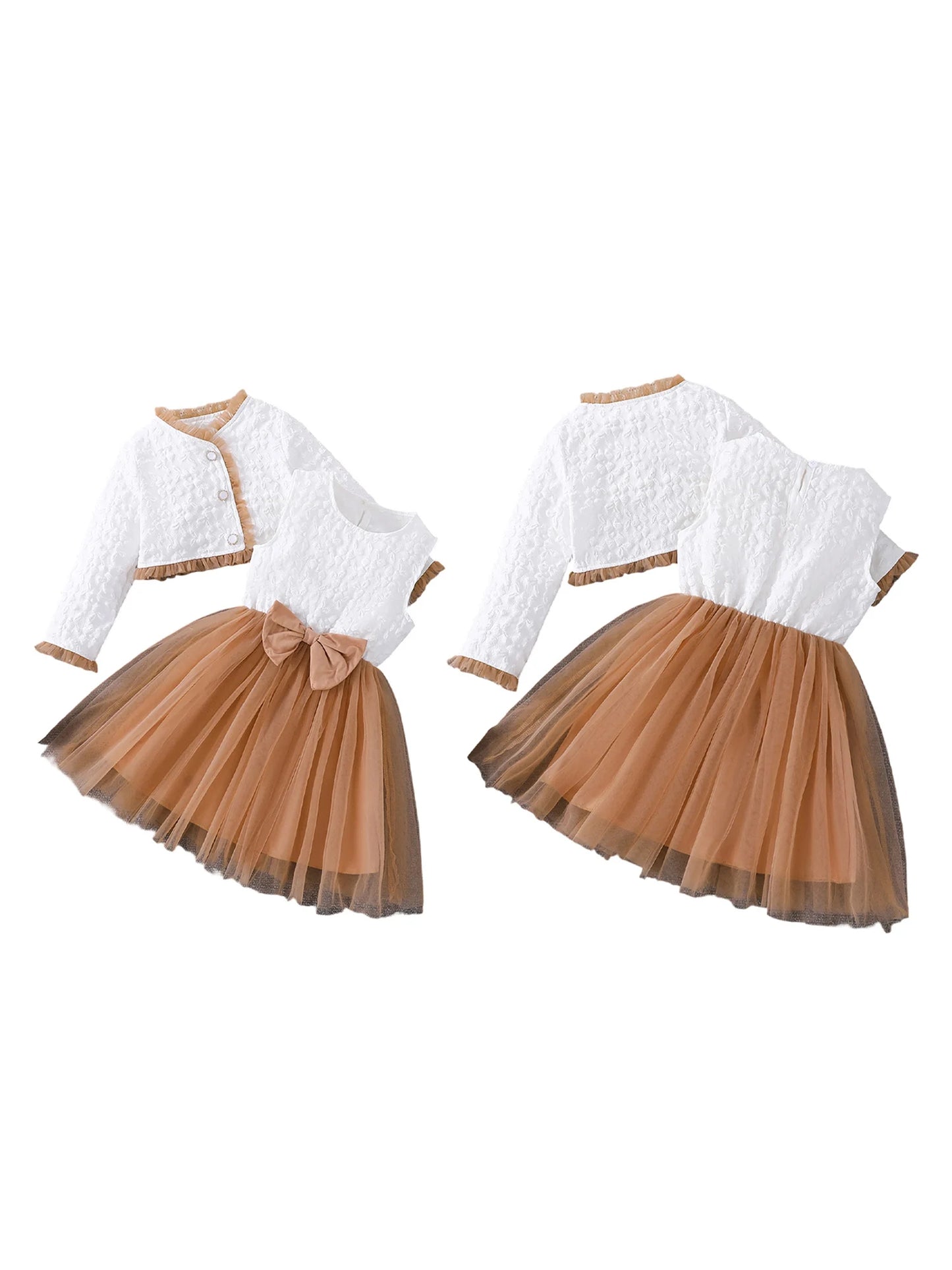 Girls 2-Piece Sleeveless Bow Tulle A-Line Dress With Jacket