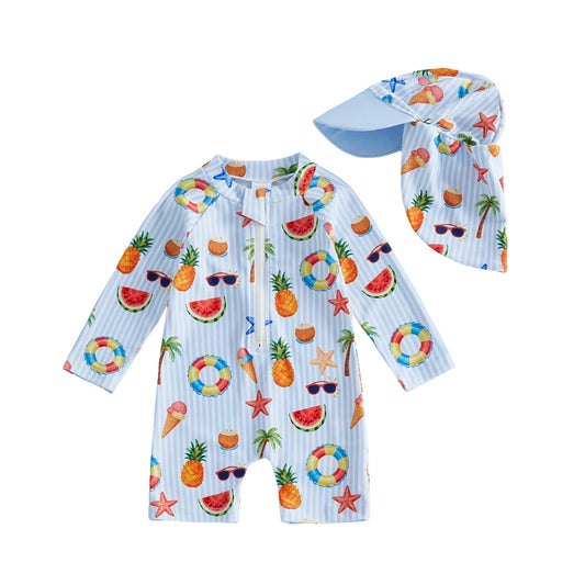 Toddler Boy Animal Print Rash Guard Swim Set With Hat