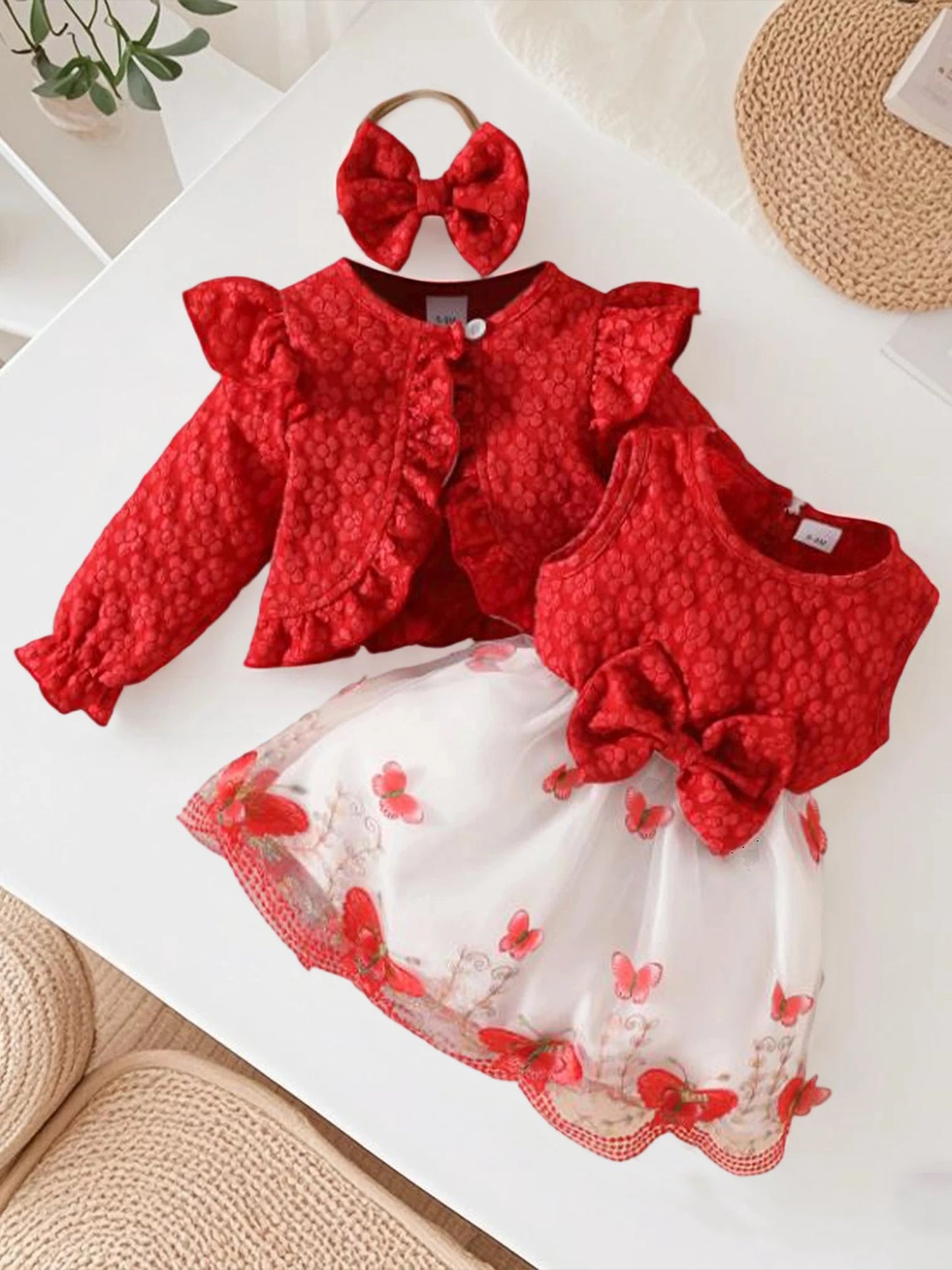 Guangdong Baby Girl Autumn Floral Romper Set with Bow