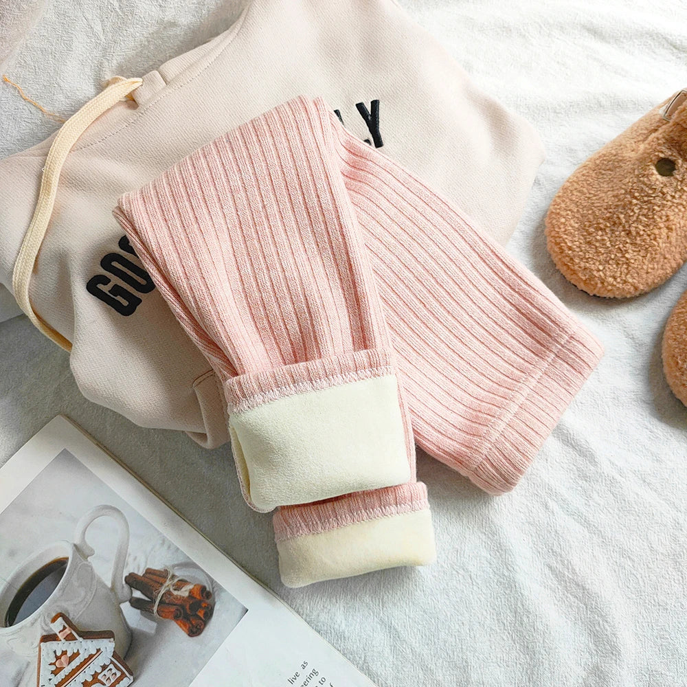 Chirarrose Kids Warm Cashmere Pants Girls Velvet Trousers