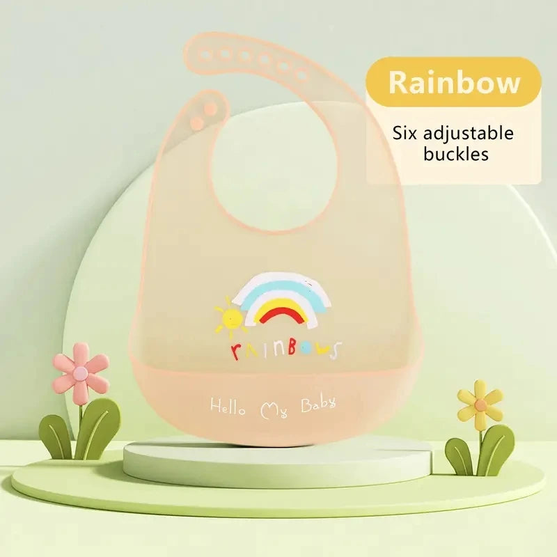 NONECN Waterproof Silicone Baby Bibs Cartoon Animal Print Unisex