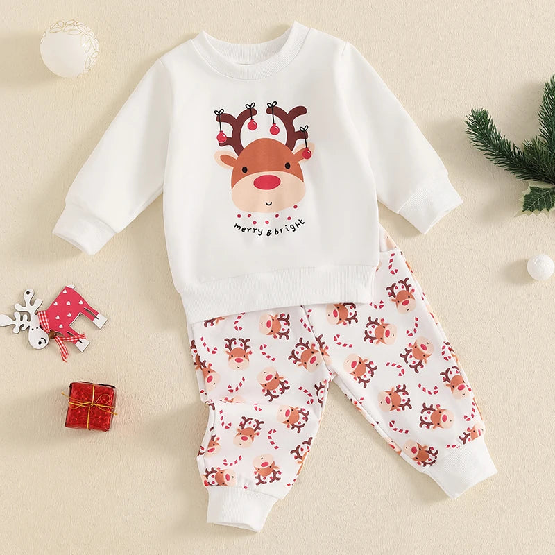 Toddler Christmas Deer Print Sweatshirt And Pants Set