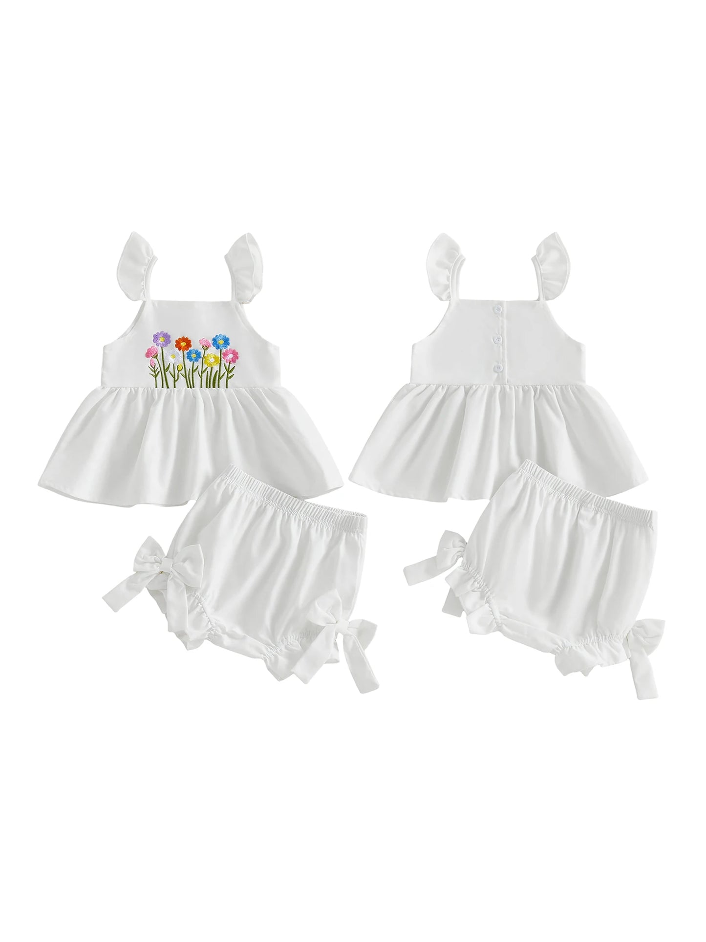 Toddler Girls Floral Embroidery Flutter Sleeves Top Shorts Set