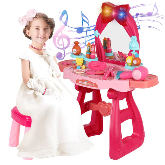 Diowewea 2 In 1 Toddler Vanity Table Set With Music