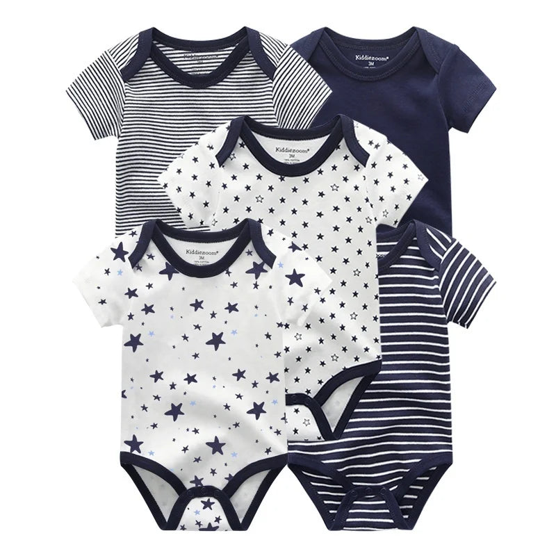 Kiddiezoom Summer 5 Piece Cartoon Bodysuits For Newborns