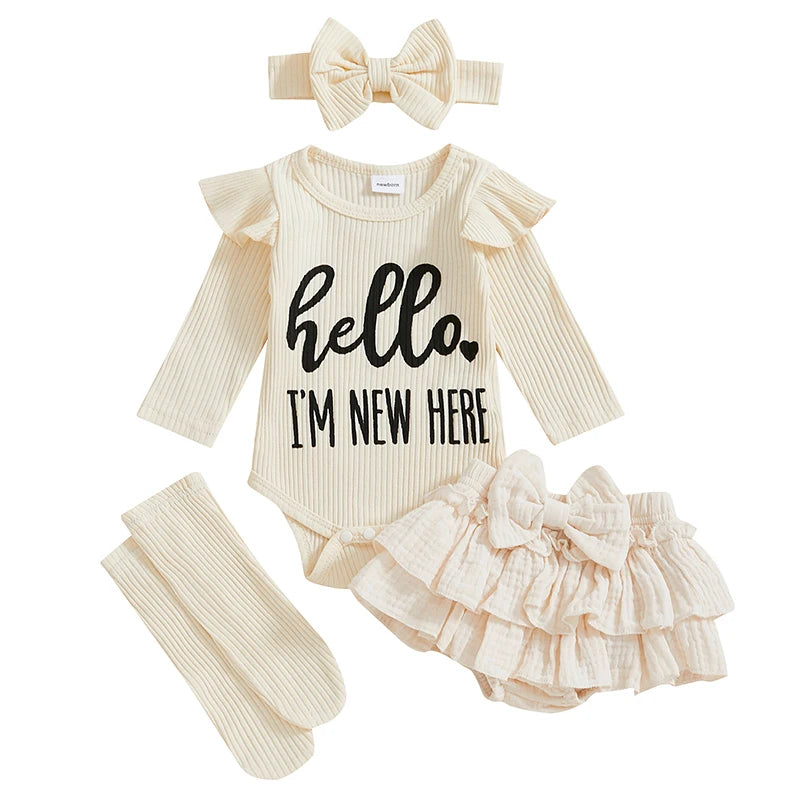 CN Guangdong Baby Girls 4-Piece Romper Ruffles Skorts