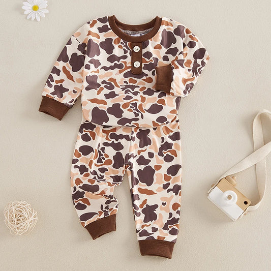 Pudcoco Baby Boy Camouflage Letter Pattern 2 Piece Romper Set